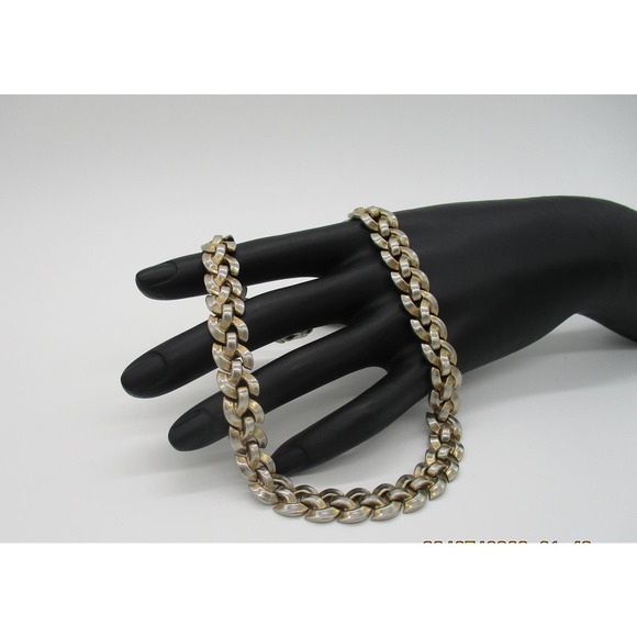 Vintage Crown Trifari Pat 156994 Heavy Silvertone Link Chain Necklace 15 Inch - Picture 1 of 10